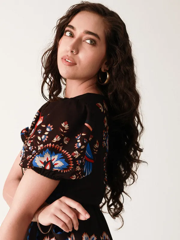Black Garden Printed Wrap Dress