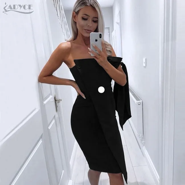 Bodycon Midi Dress With One Off Shoulder Tie