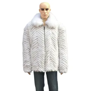 Chevron Mink Jacket with Fox Collar - White