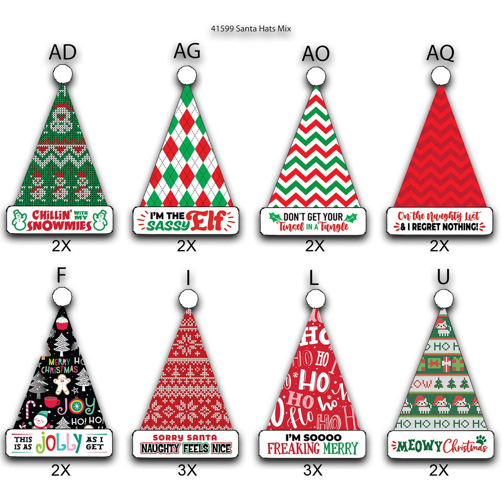 Christmas Hat Assortment Floor Display - 36 Pieces Per Retail Ready Display 88464