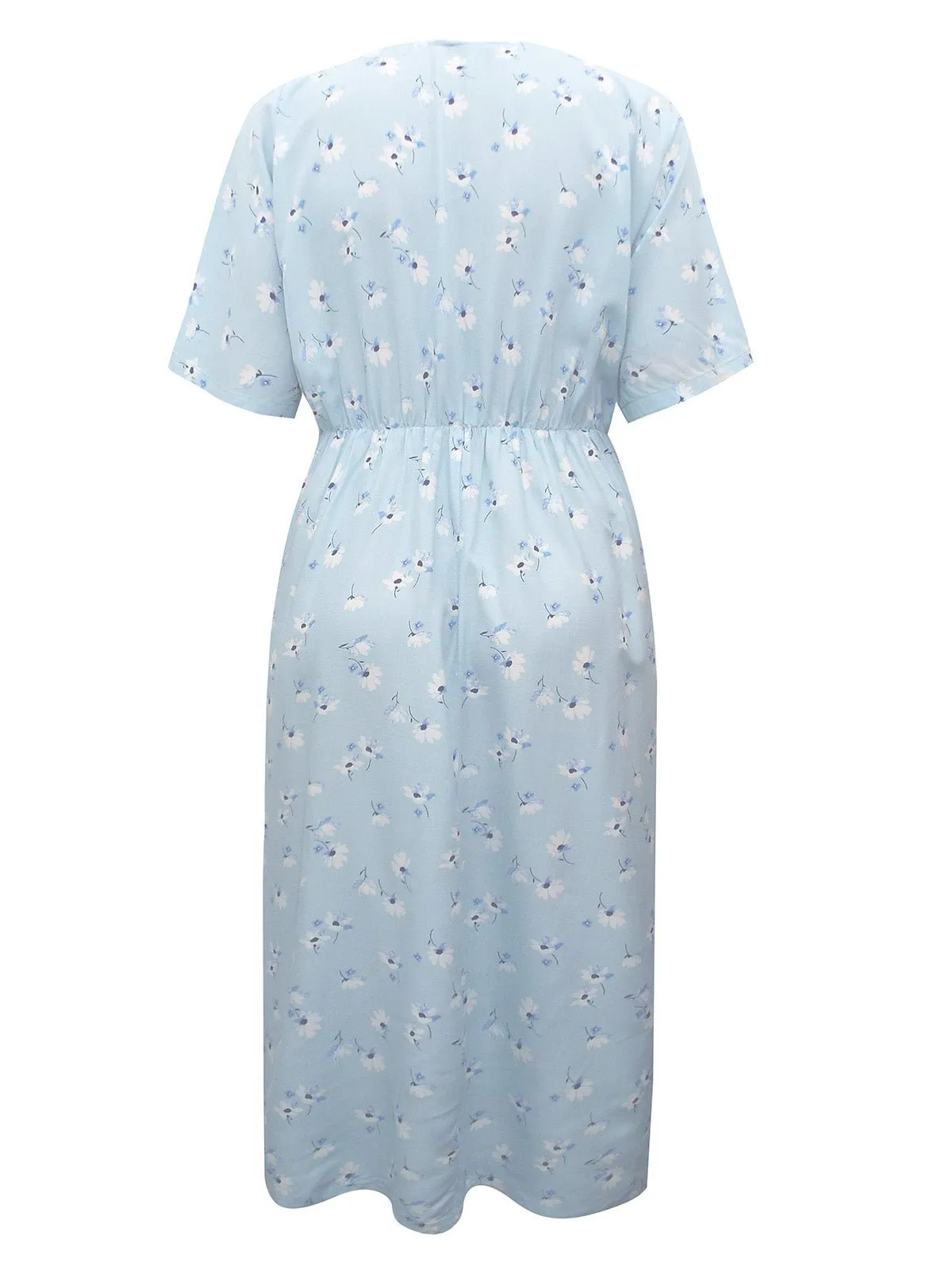 Curvewow Plus Size Blue Floral Kimono Style Wrap Midi