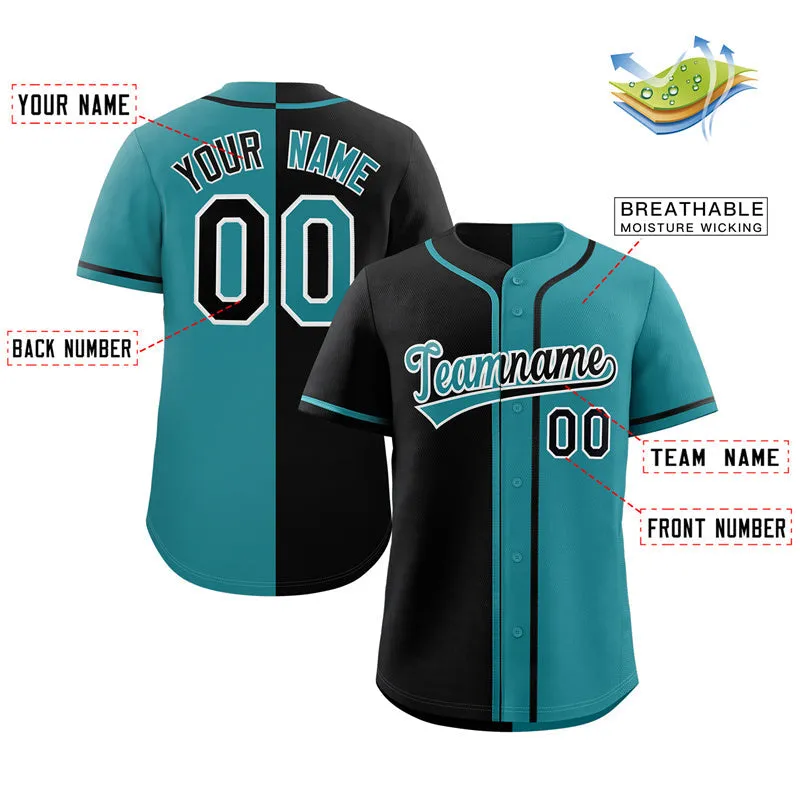 Custom Aqua Black-White Split Fashion Authentic Baseball Jersey