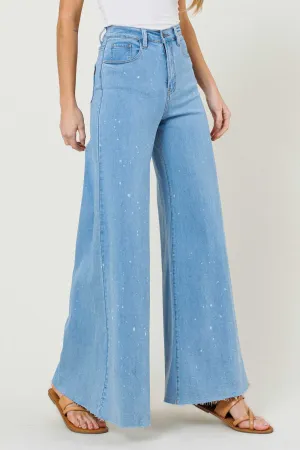 High Waisted Wide Leg Stretch with Paint Splatter Detail