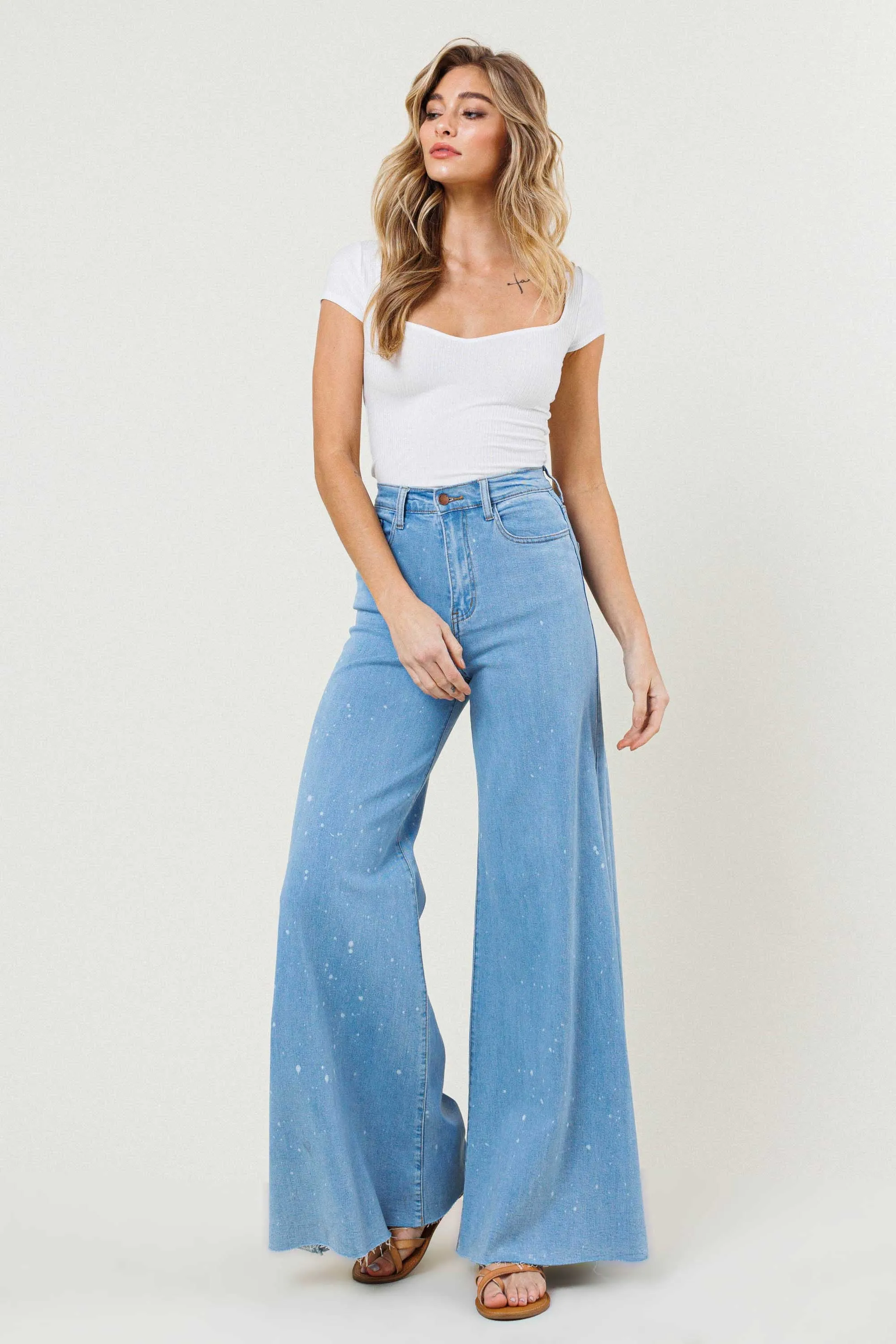 High Waisted Wide Leg Stretch with Paint Splatter Detail
