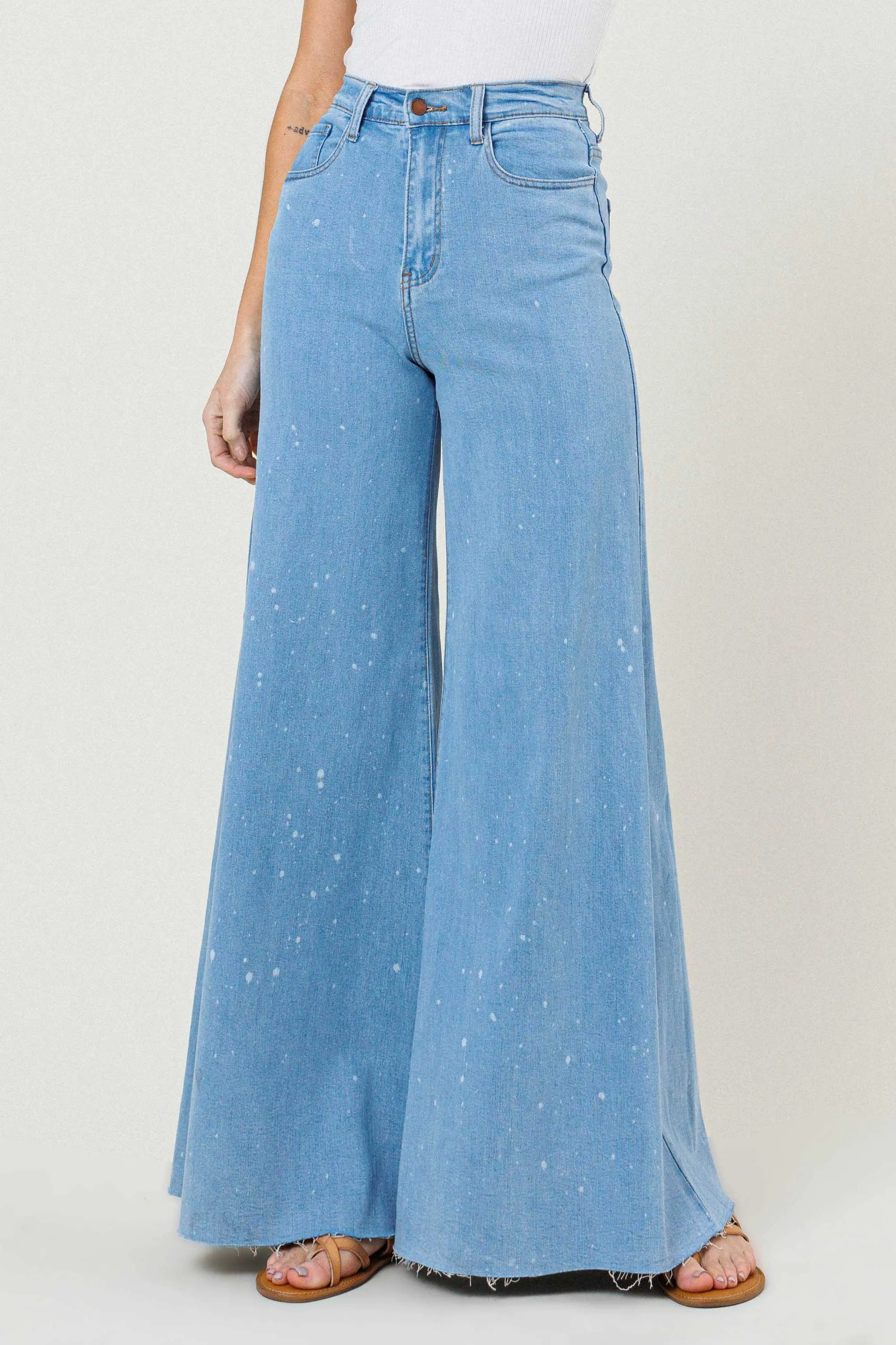 High Waisted Wide Leg Stretch with Paint Splatter Detail