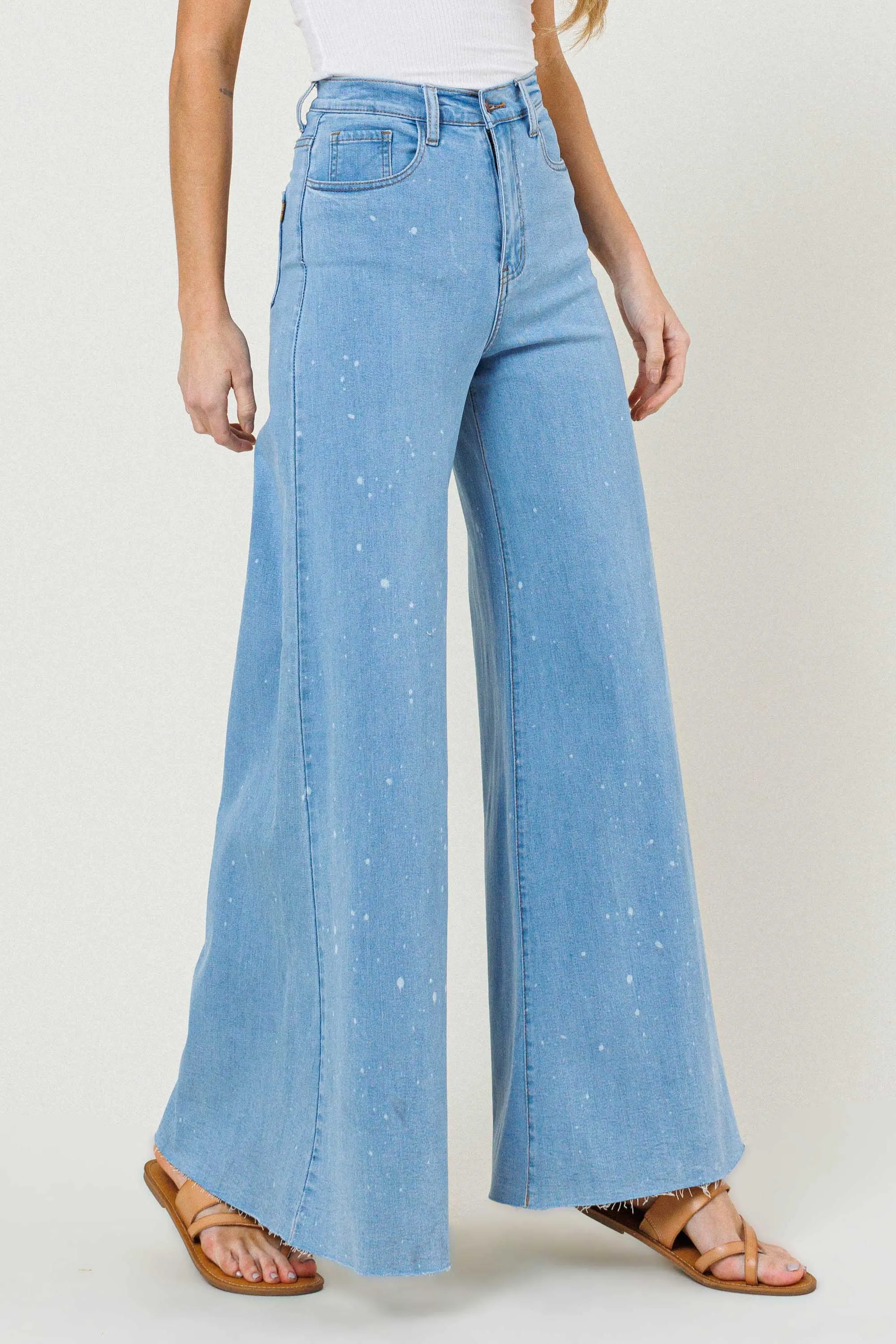 High Waisted Wide Leg Stretch with Paint Splatter Detail