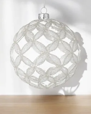 Large Glass Bauble With Gold & White Leaves