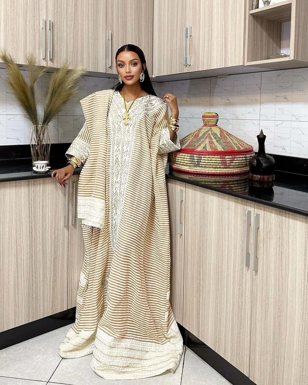 Light Beige Ethiopian Traditional Dress: Simple Yet Beautiful Eritrean Clothing for Church and Cultural Celebrations Habesha Kemis