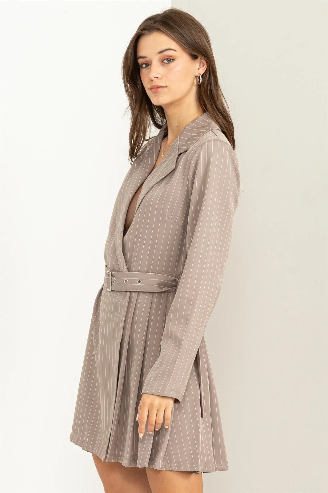 MILENA - WRAP SHORT PINSTRIPE DRESS
