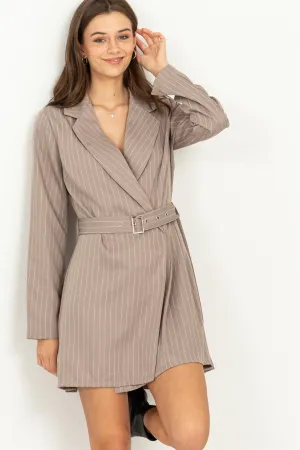 MILENA - WRAP SHORT PINSTRIPE DRESS