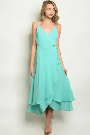 Mint Sleeveless V-neck Wrap Style Maxi Dress