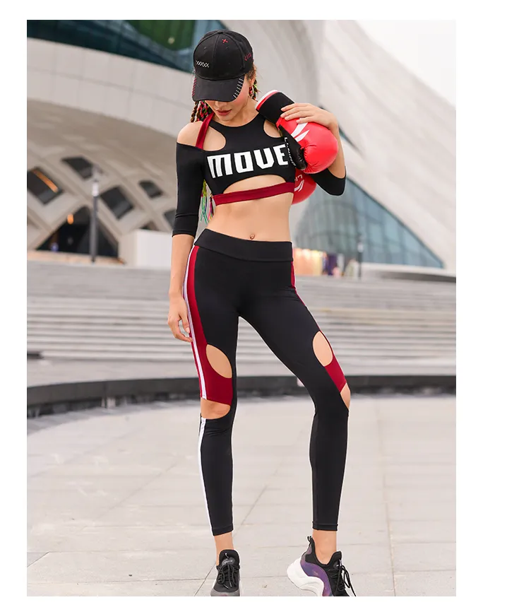 MIP OPEN RIPPED LEGGINGS WITH CONTRAST PANEL DESIGN