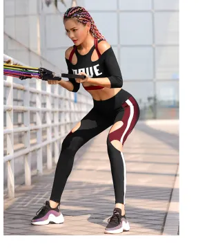 MIP OPEN RIPPED LEGGINGS WITH CONTRAST PANEL DESIGN