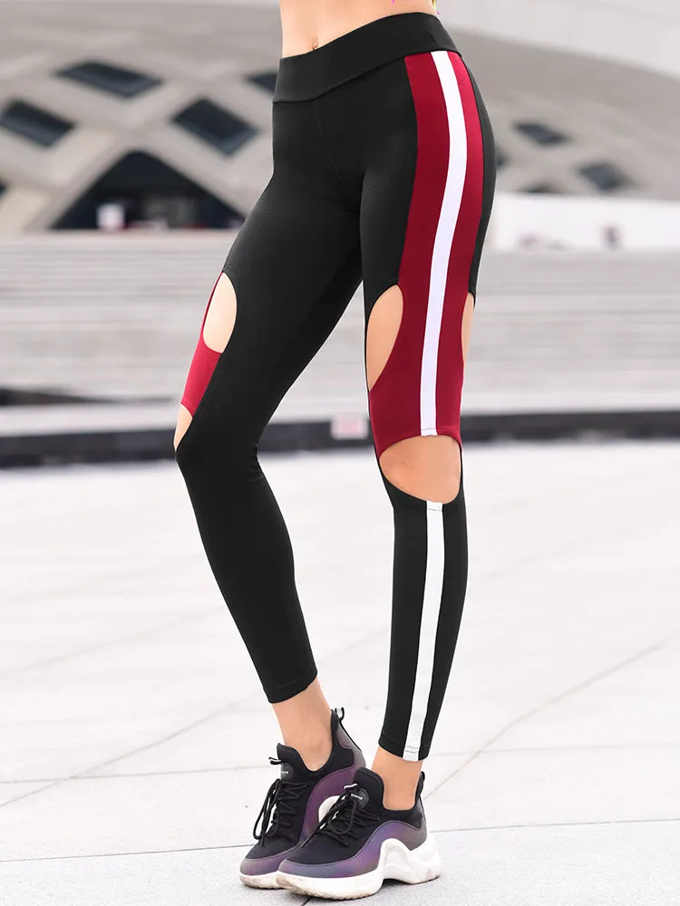 MIP OPEN RIPPED LEGGINGS WITH CONTRAST PANEL DESIGN