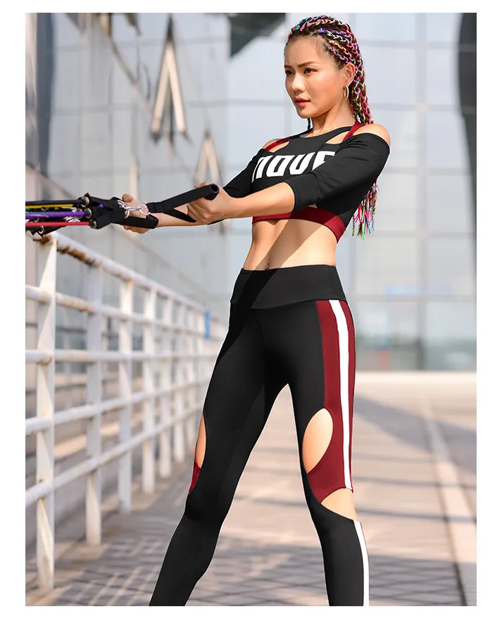 MIP OPEN RIPPED LEGGINGS WITH CONTRAST PANEL DESIGN