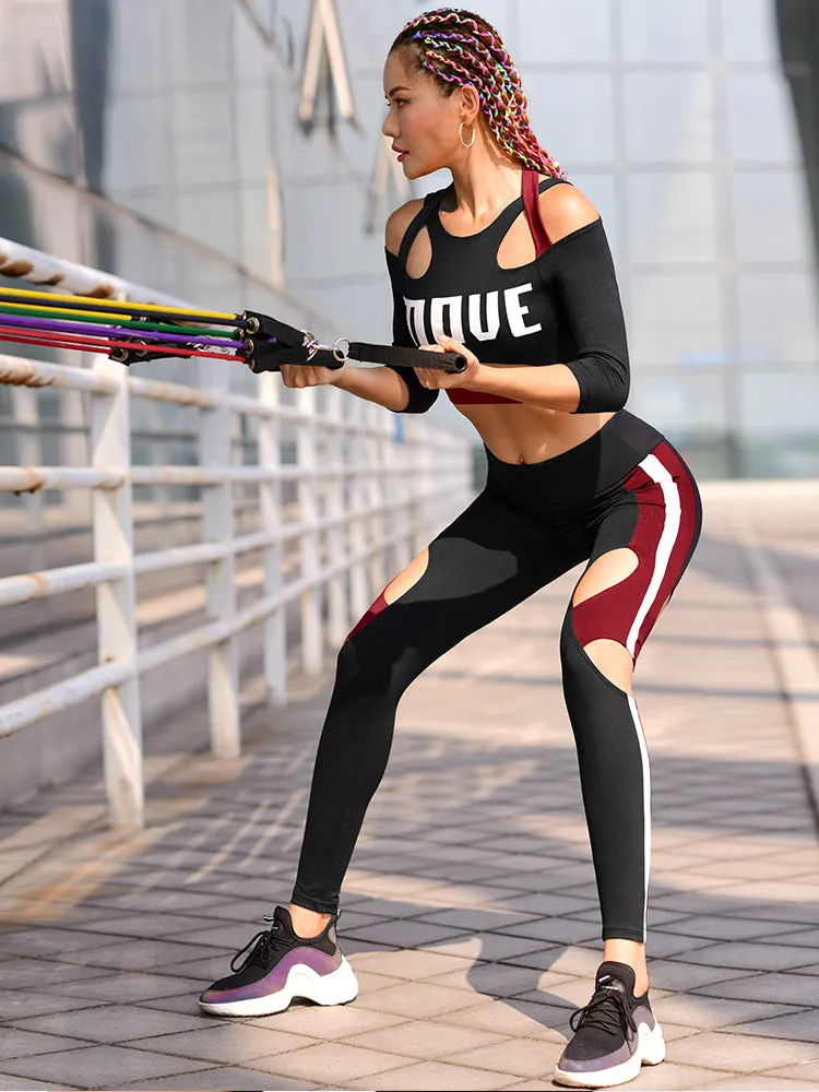 MIP OPEN RIPPED LEGGINGS WITH CONTRAST PANEL DESIGN