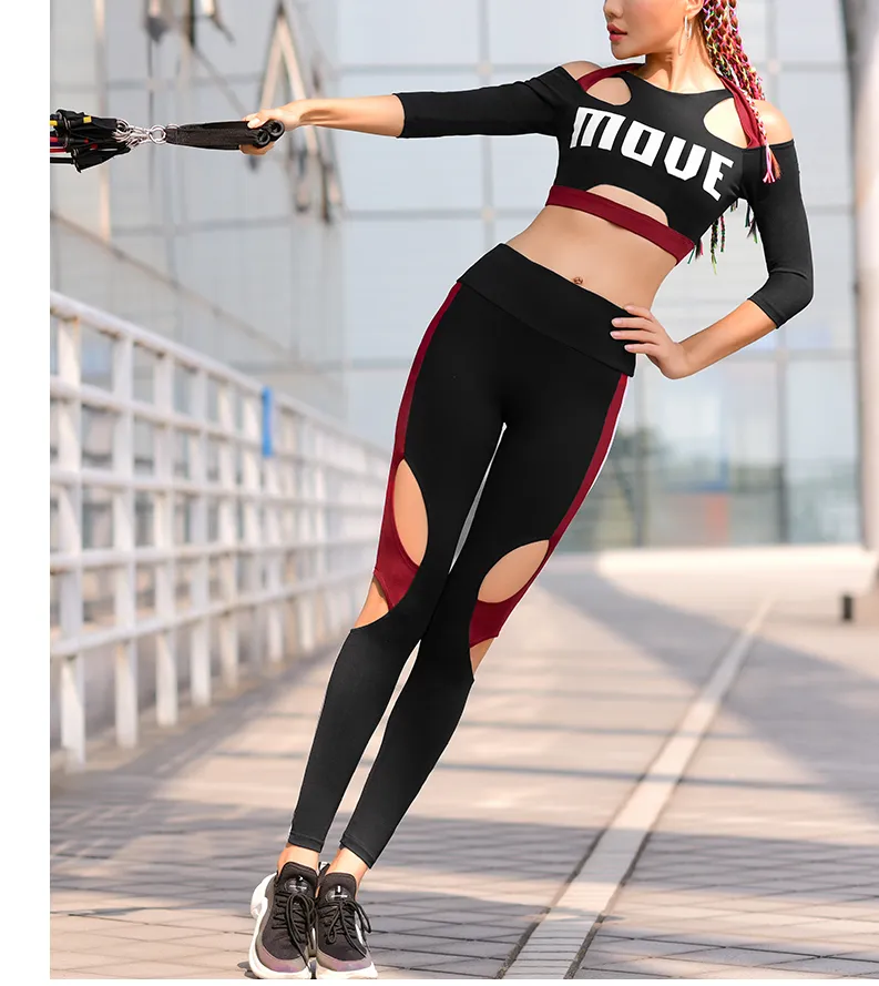 MIP OPEN RIPPED LEGGINGS WITH CONTRAST PANEL DESIGN