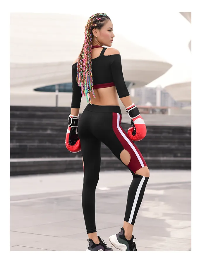 MIP OPEN RIPPED LEGGINGS WITH CONTRAST PANEL DESIGN