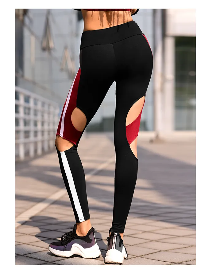 MIP OPEN RIPPED LEGGINGS WITH CONTRAST PANEL DESIGN