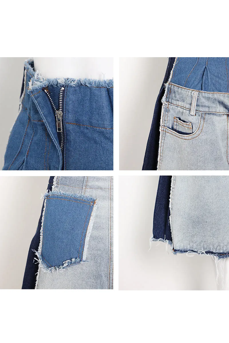 PD271 Patched Denim Shorts