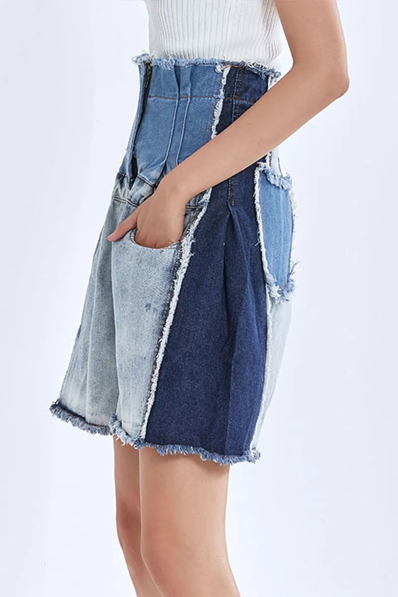 PD271 Patched Denim Shorts