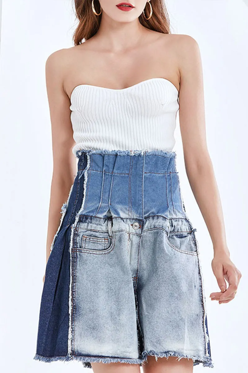 PD271 Patched Denim Shorts