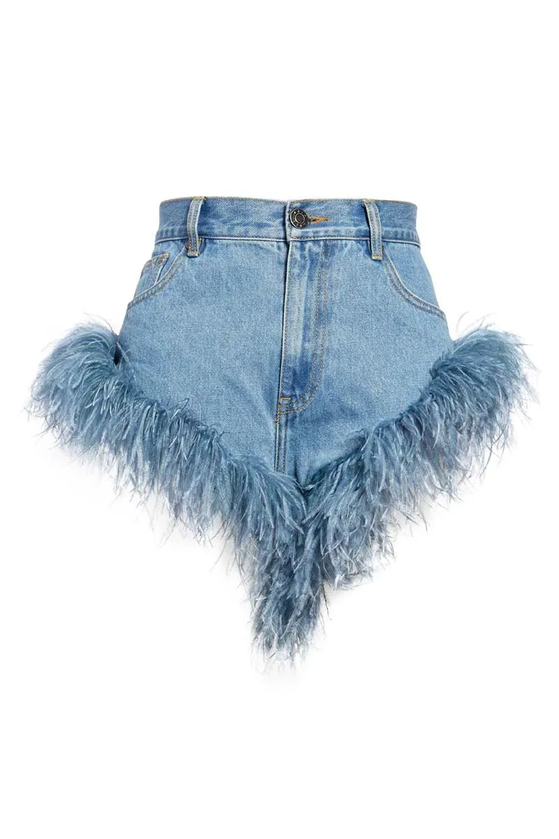 PH761 Faux Fur Denim Shorts