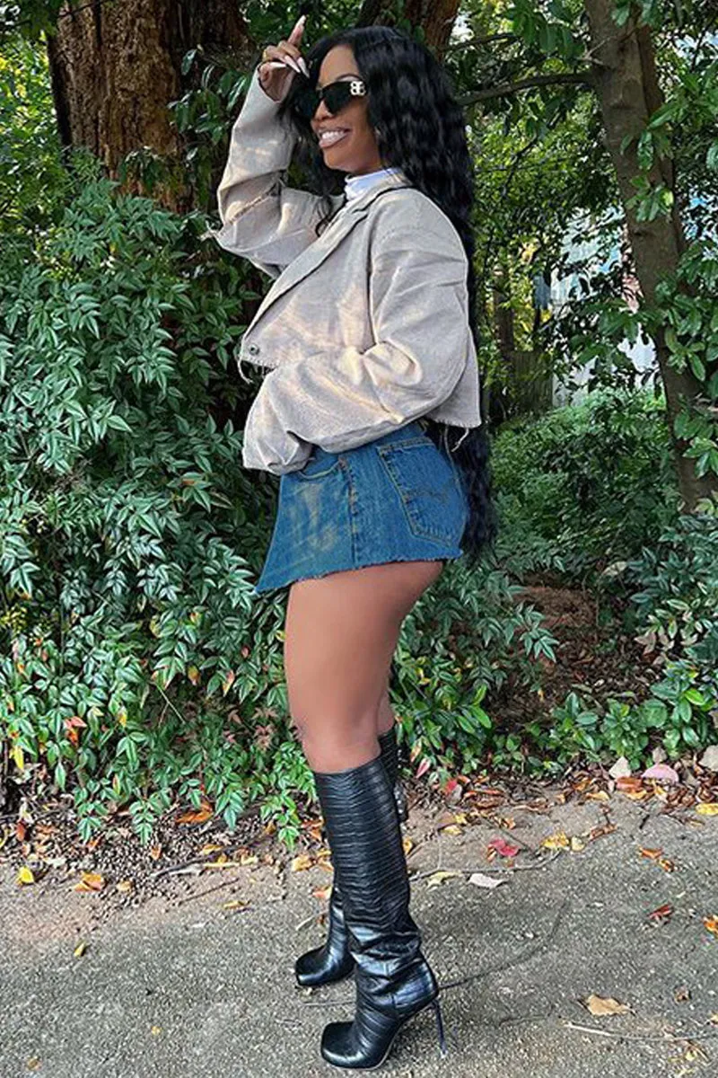 QD1037 Irregular Denim Mini Skirt
