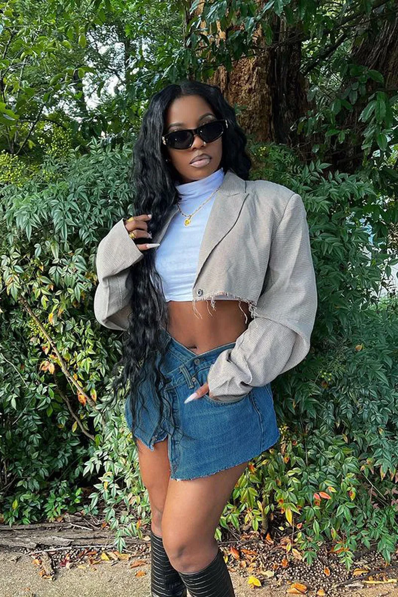 QD1037 Irregular Denim Mini Skirt