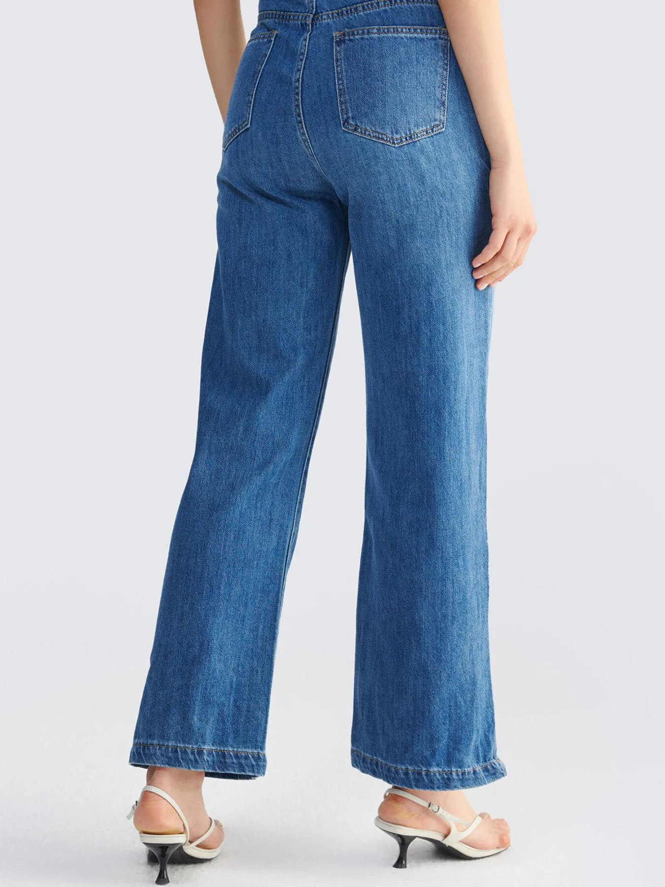 Split Pocket Washed Wide Leg Jeans