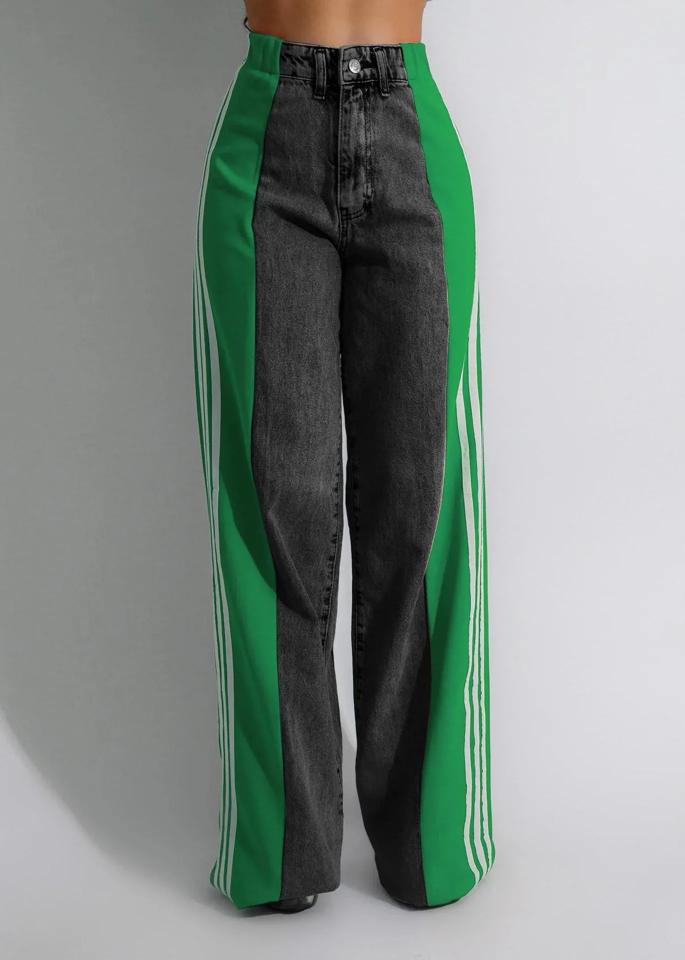 Trend4us Bold Side-Striped Wide-Leg Denim Jeans