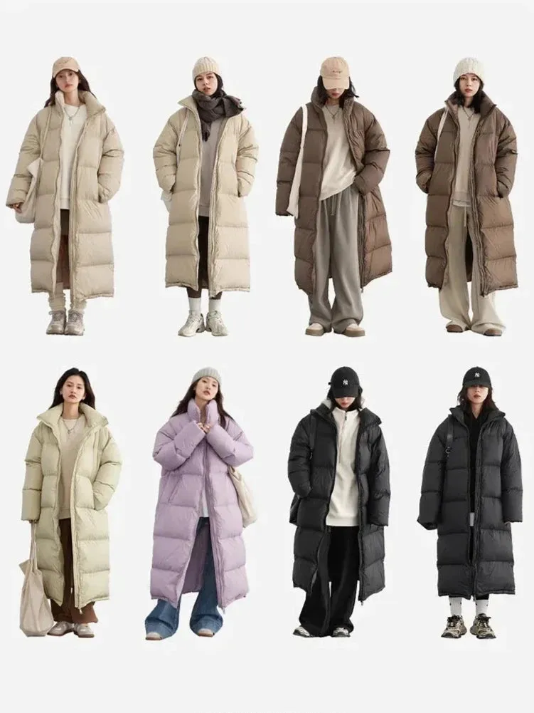 Warm Chic Long Thick Puffer Jacket Autumn Coat Knee Length Jacket