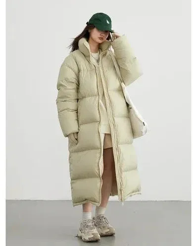 Warm Chic Long Thick Puffer Jacket Autumn Coat Knee Length Jacket