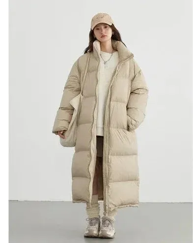 Warm Chic Long Thick Puffer Jacket Autumn Coat Knee Length Jacket
