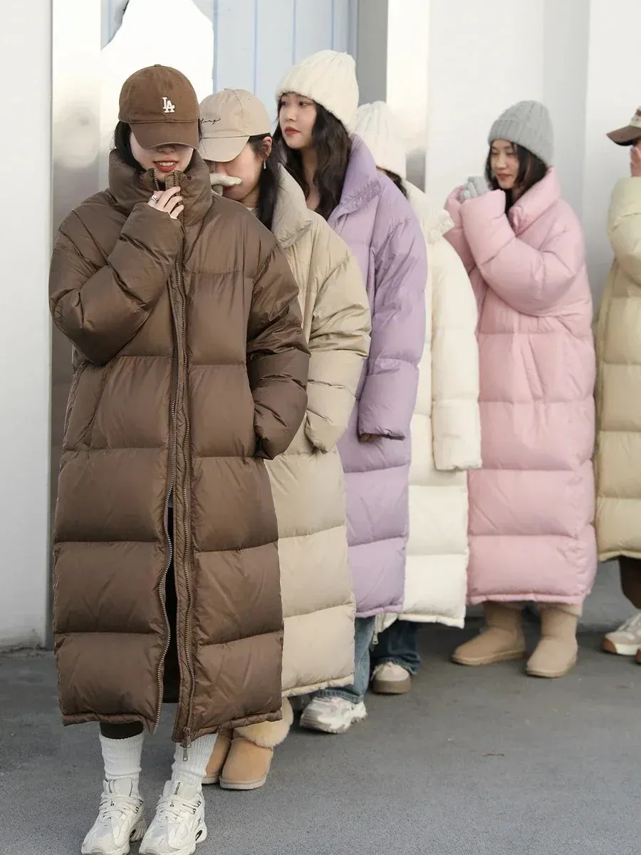 Warm Chic Long Thick Puffer Jacket Autumn Coat Knee Length Jacket