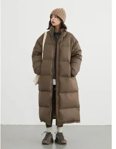 Warm Chic Long Thick Puffer Jacket Autumn Coat Knee Length Jacket