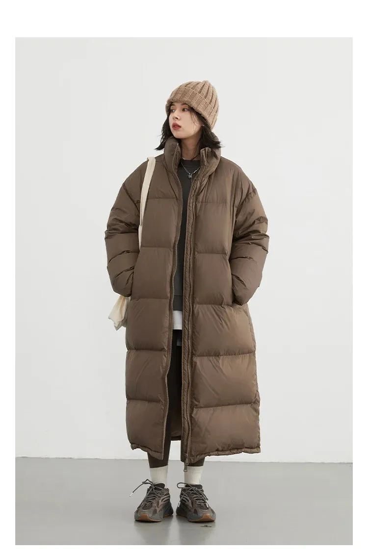 Warm Chic Long Thick Puffer Jacket Autumn Coat Knee Length Jacket