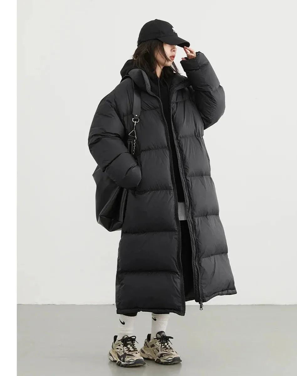 Warm Chic Long Thick Puffer Jacket Autumn Coat Knee Length Jacket