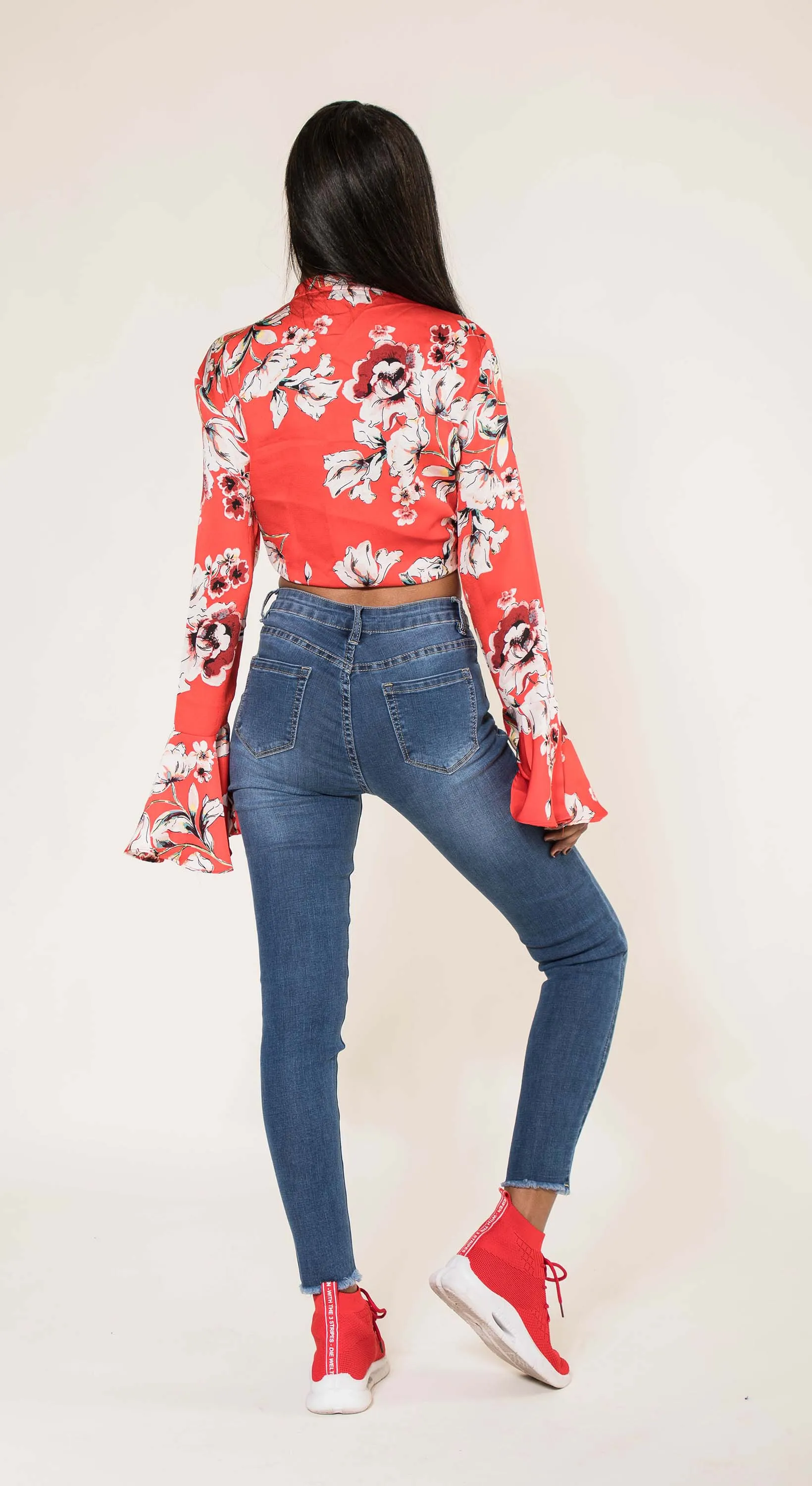 Wholesale Dark Blue High Rise Frayed Bottom Leg Skinny Jeans with Stretch - NEW PACK