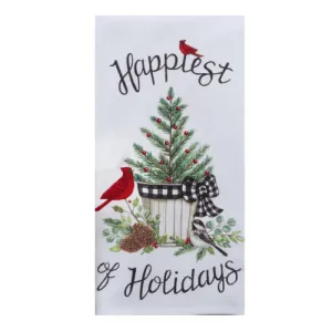Winter Cardinal Happiest Holidays Tea Towel