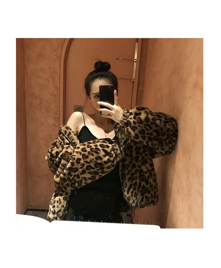 Winter Leopard Print Jacket Women's Stand collar Warm Parkas Outwear 2022 New Autumn Winter Korean Female Loose Faux Fur Coats