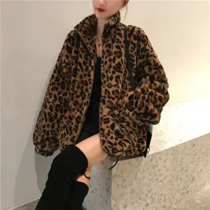 Winter Leopard Print Jacket Women's Stand collar Warm Parkas Outwear 2022 New Autumn Winter Korean Female Loose Faux Fur Coats
