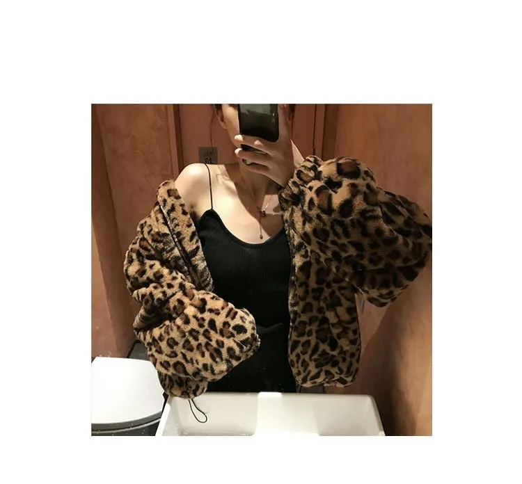 Winter Leopard Print Jacket Women's Stand collar Warm Parkas Outwear 2022 New Autumn Winter Korean Female Loose Faux Fur Coats