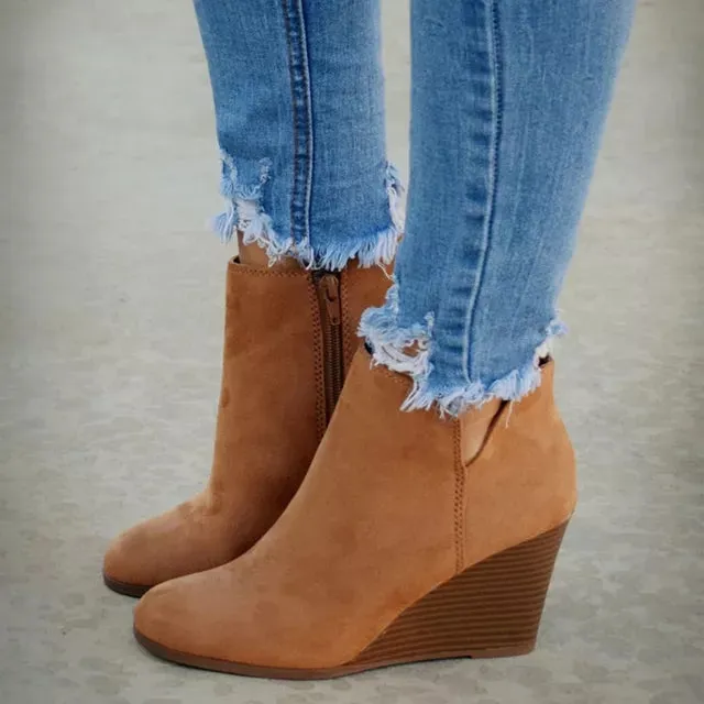 Winter Women Boots Leopard Wedges Ankle Boots Vintage Platform High