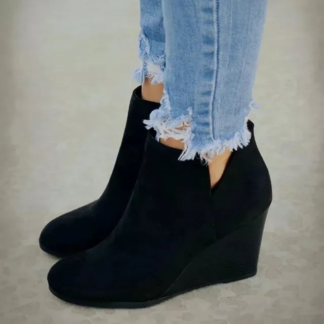 Winter Women Boots Leopard Wedges Ankle Boots Vintage Platform High