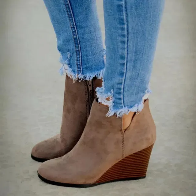 Winter Women Boots Leopard Wedges Ankle Boots Vintage Platform High