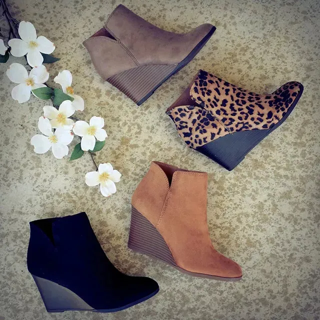 Winter Women Boots Leopard Wedges Ankle Boots Vintage Platform High