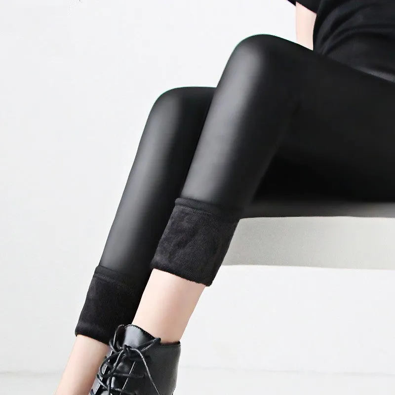 Women's Casual Solid Color PU Leather Leggings