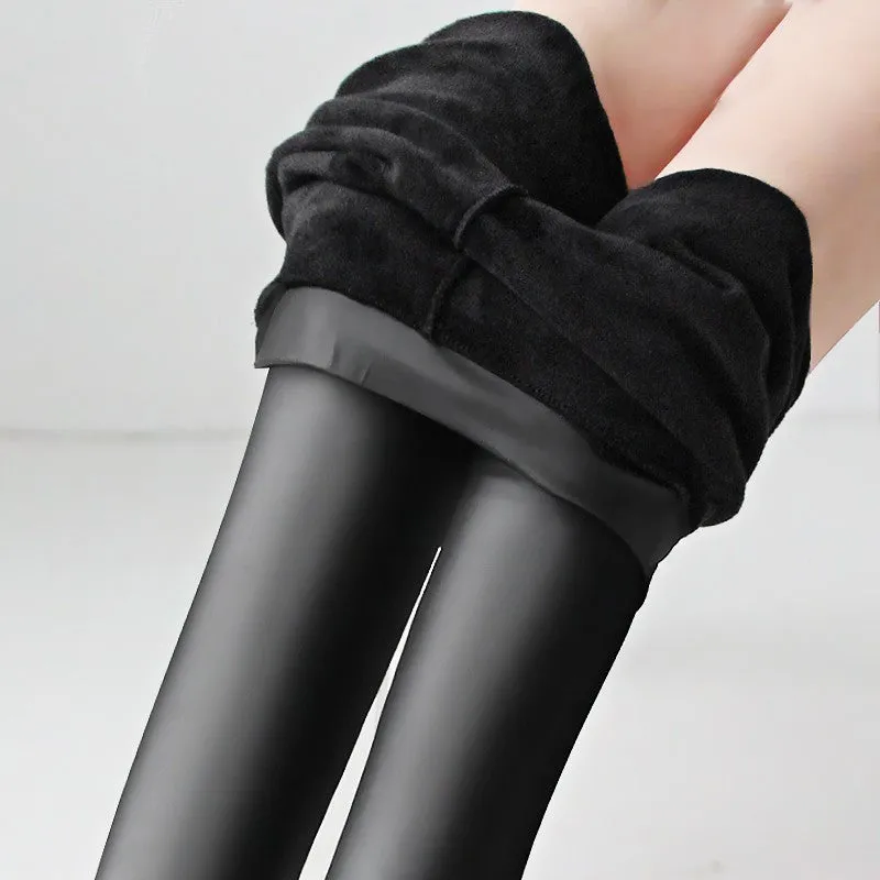 Women's Casual Solid Color PU Leather Leggings