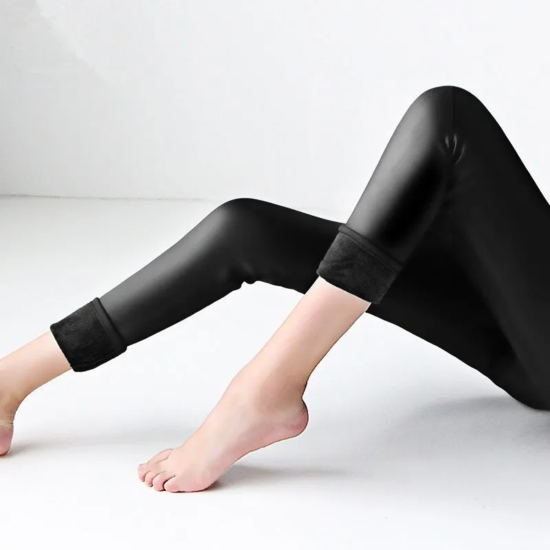 Women's Casual Solid Color PU Leather Leggings